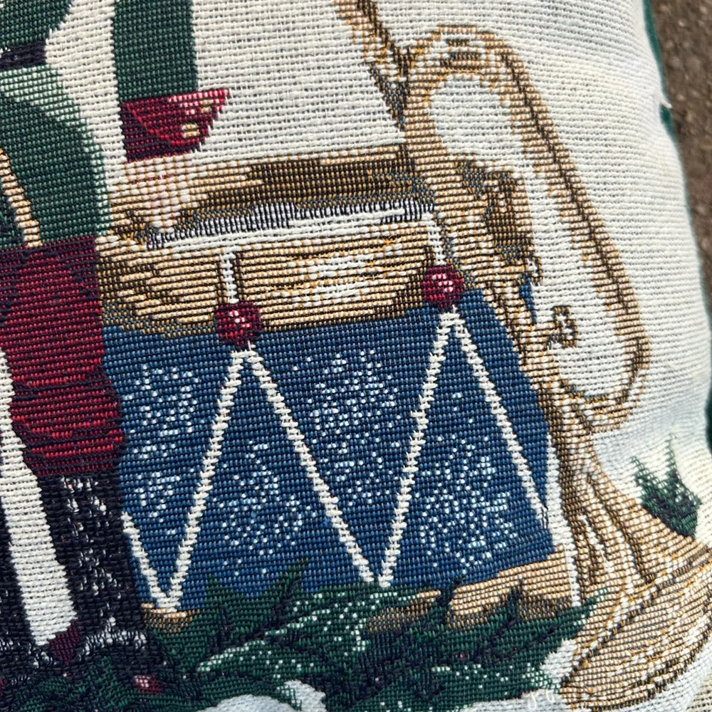 Vintage Riverdale tapestry pillow Christmas nutcracker horse green red cream USA